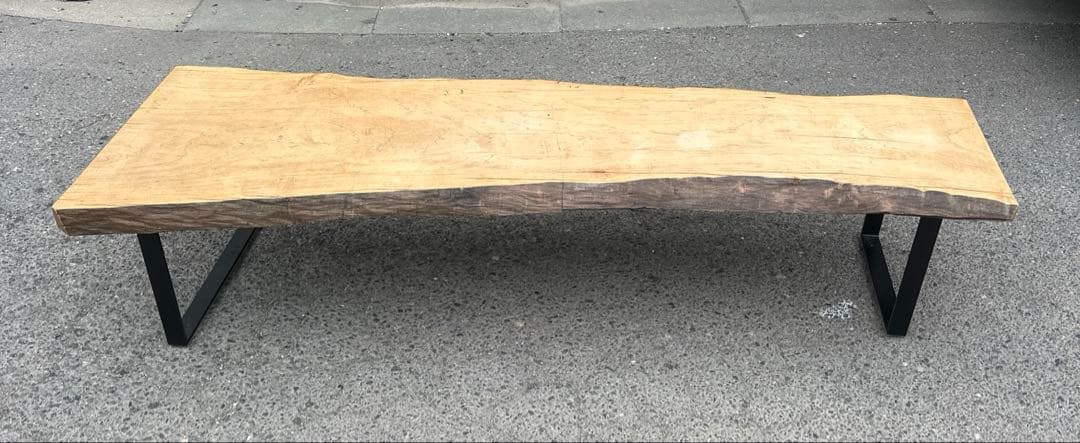 一枚板　テーブル　無垢　アイアン脚　ベンチ　ローテーブル　耳付き　座卓　山小屋