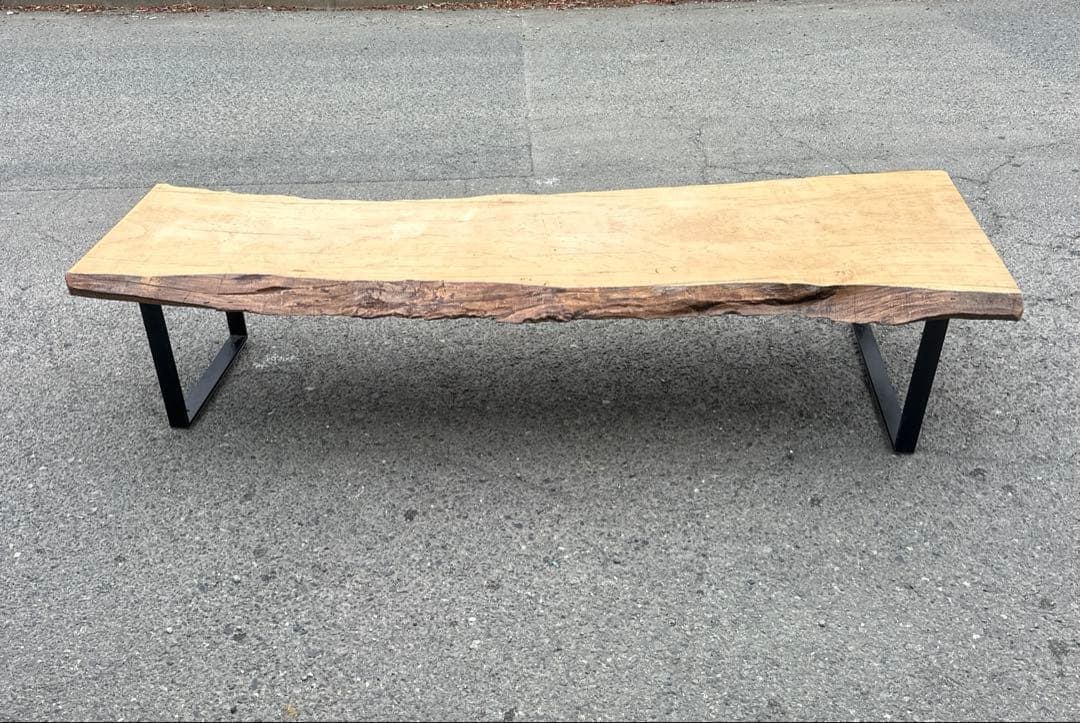 一枚板　テーブル　無垢　アイアン脚　ベンチ　ローテーブル　耳付き　座卓　山小屋