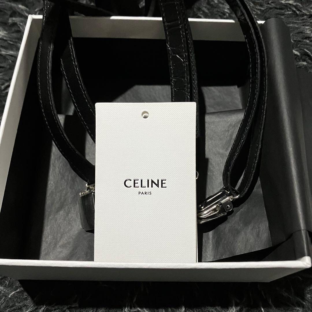 CELINE レザー サスペンダー ブラック クロコ型 新品未使用