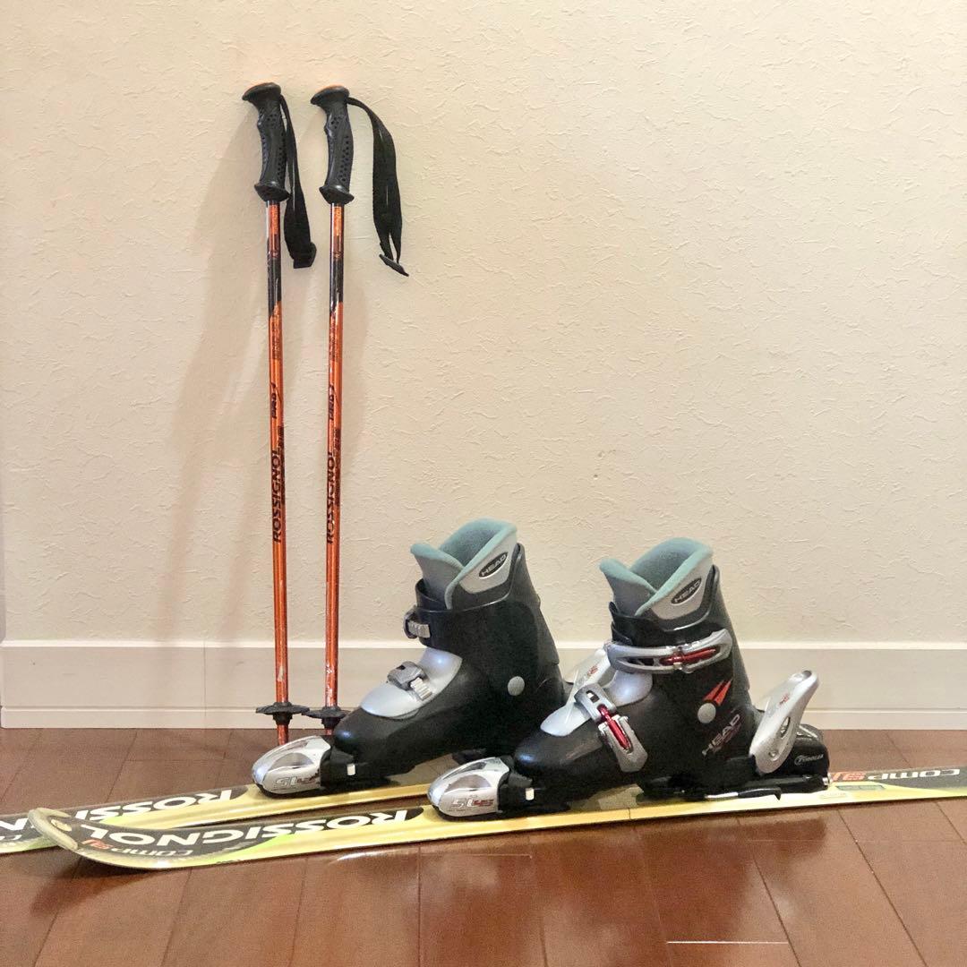 ジュニアスキー4点セット スキー板、ビンディング、ブーツ、ストック