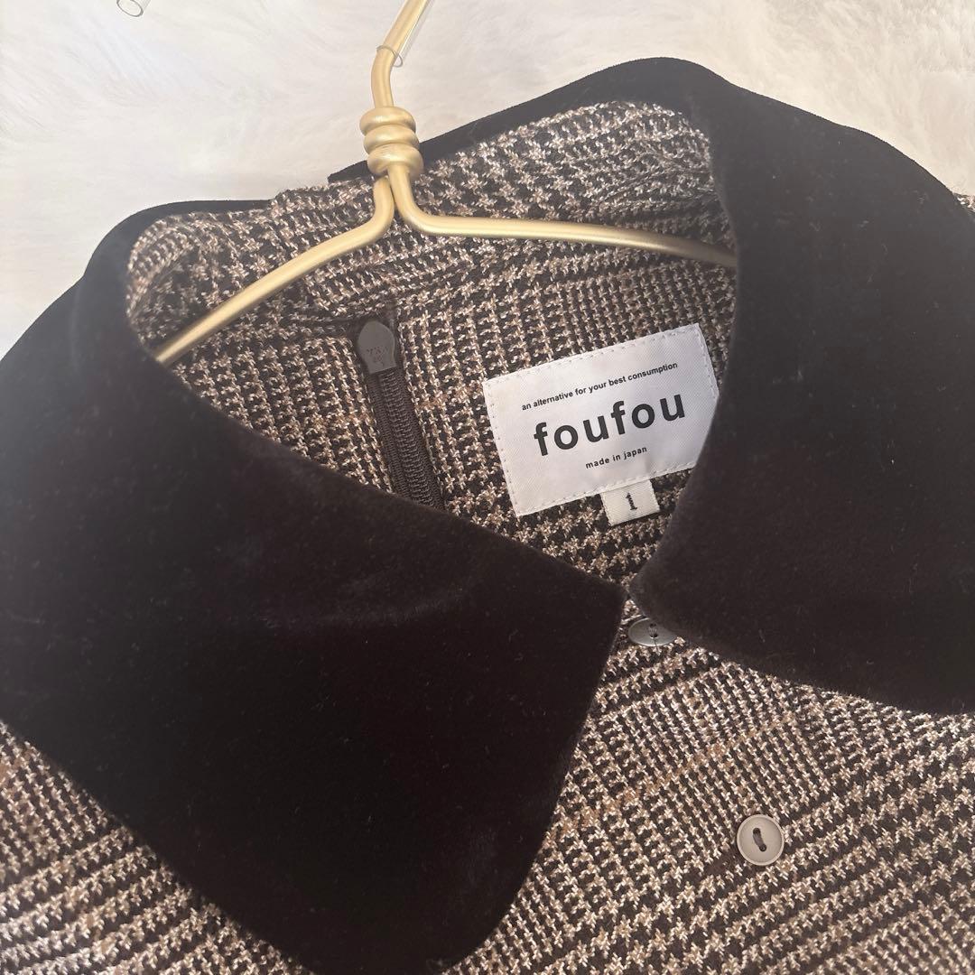 【極美品】 foufou グレンチェックラウンドカラーワンピース サイズ1 M