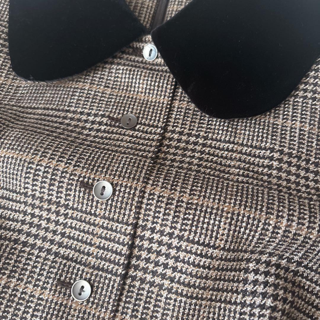 【極美品】 foufou グレンチェックラウンドカラーワンピース サイズ1 M