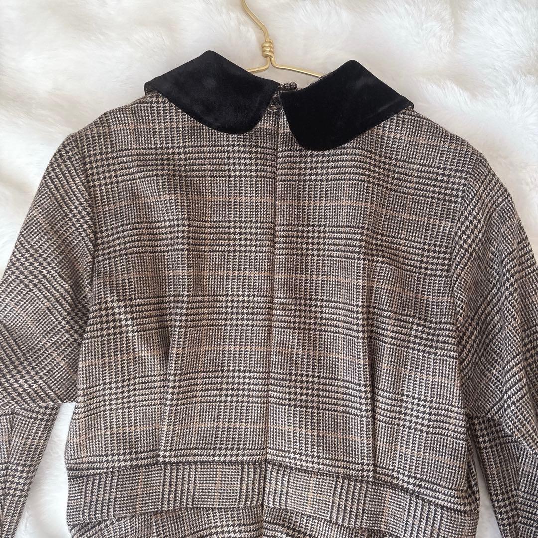 【極美品】 foufou グレンチェックラウンドカラーワンピース サイズ1 M