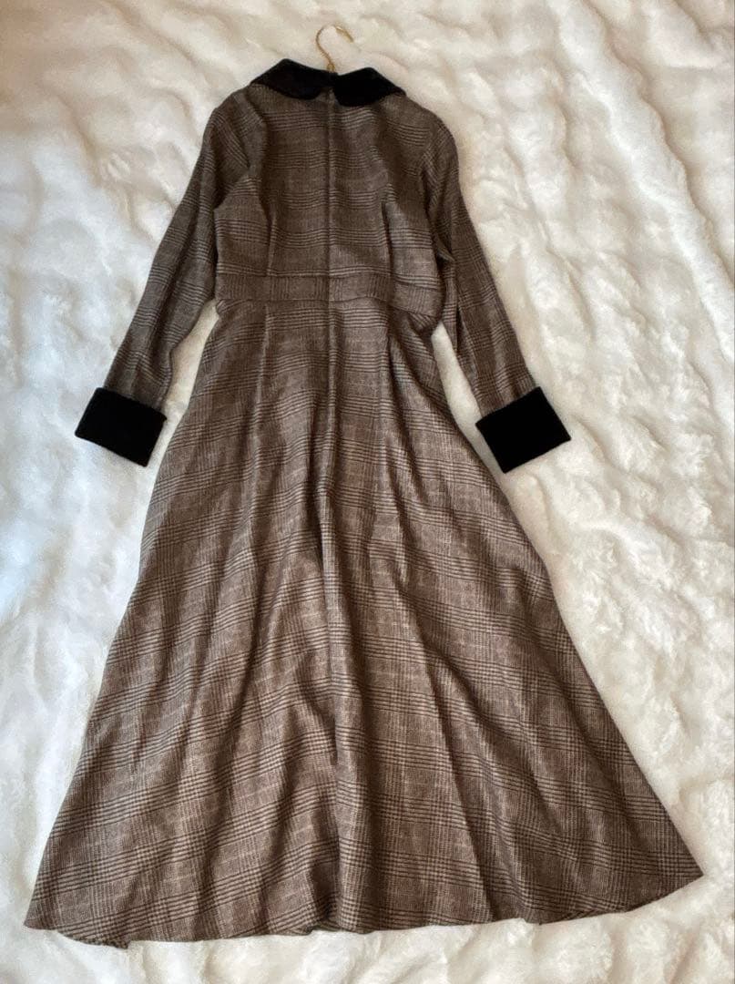 【極美品】 foufou グレンチェックラウンドカラーワンピース サイズ1 M