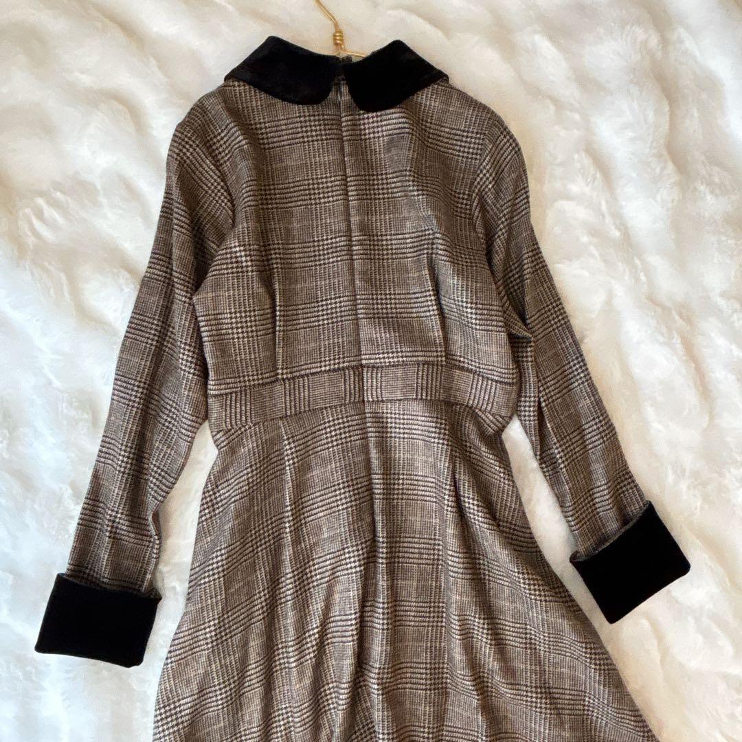 【極美品】 foufou グレンチェックラウンドカラーワンピース サイズ1 M