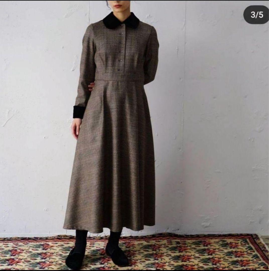 【極美品】 foufou グレンチェックラウンドカラーワンピース サイズ1 M