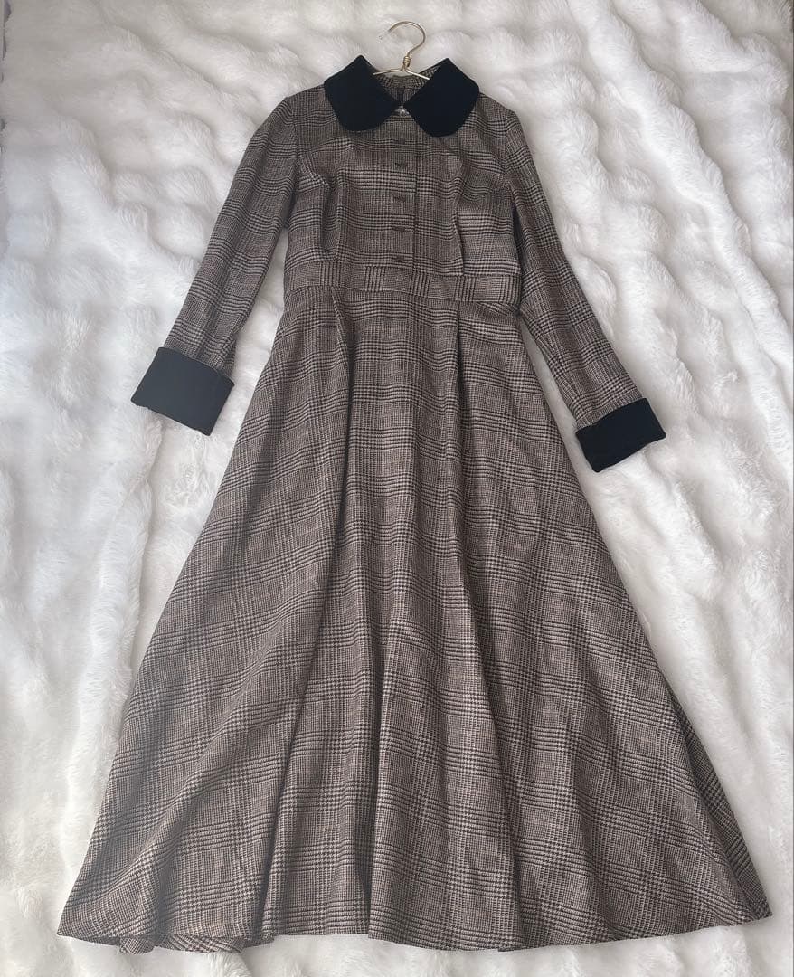 【極美品】 foufou グレンチェックラウンドカラーワンピース サイズ1 M