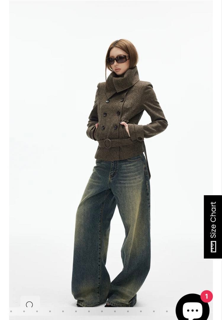 【超美品】PINKPARKS ハイネックベルト付きダブルブレストジャケット