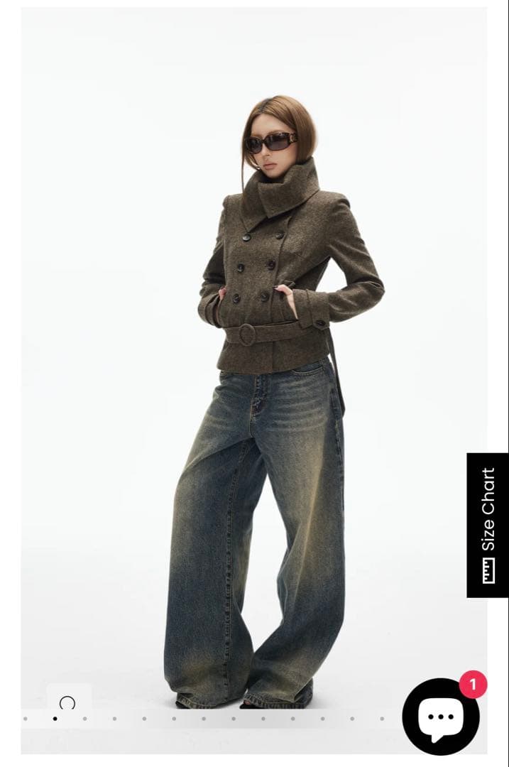 【超美品】PINKPARKS ハイネックベルト付きダブルブレストジャケット