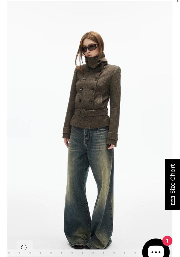 【超美品】PINKPARKS ハイネックベルト付きダブルブレストジャケット