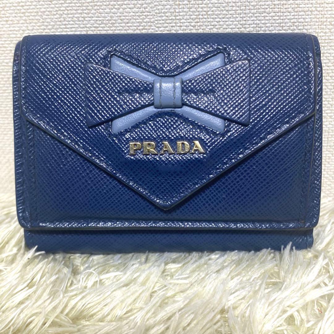 美品✨ PRADA プラダ 三つ折り財布 リボン サフィアーノ ミニレター