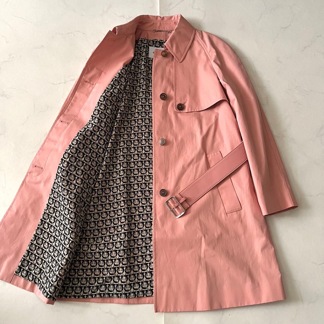 現行 美品 サルヴァトーレフェラガモ ステンカラーコート ガンチーニ 総柄レザー