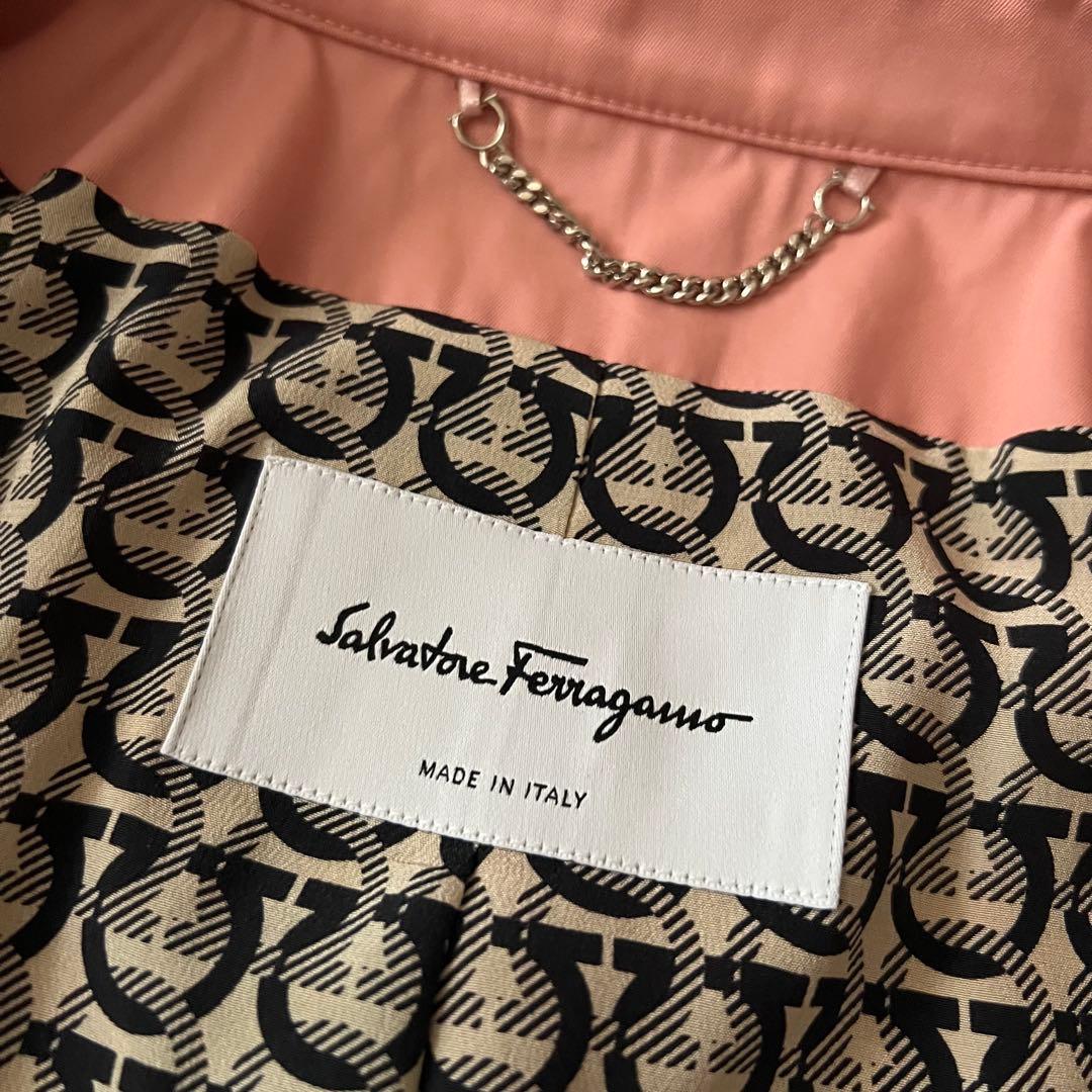 現行 美品 サルヴァトーレフェラガモ ステンカラーコート ガンチーニ 総柄レザー