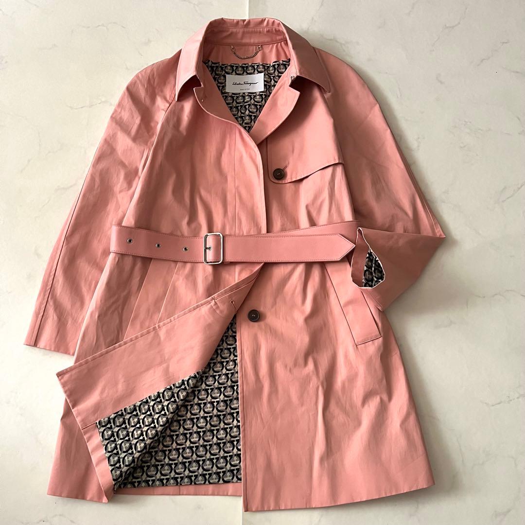 現行 美品 サルヴァトーレフェラガモ ステンカラーコート ガンチーニ 総柄レザー