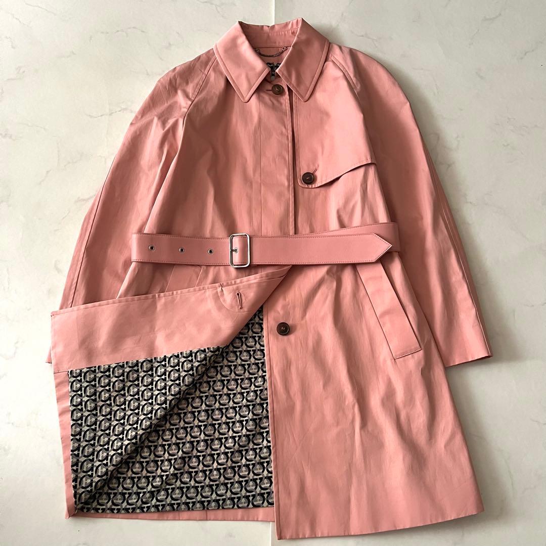 現行 美品 サルヴァトーレフェラガモ ステンカラーコート ガンチーニ 総柄レザー