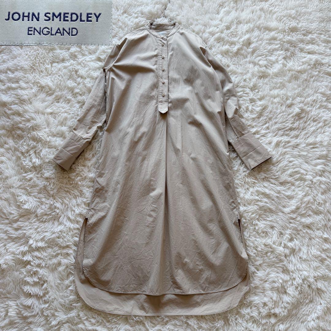 ジョンスメドレー コットンスタンドネックシャツドレス ワンピース マキシ 綿