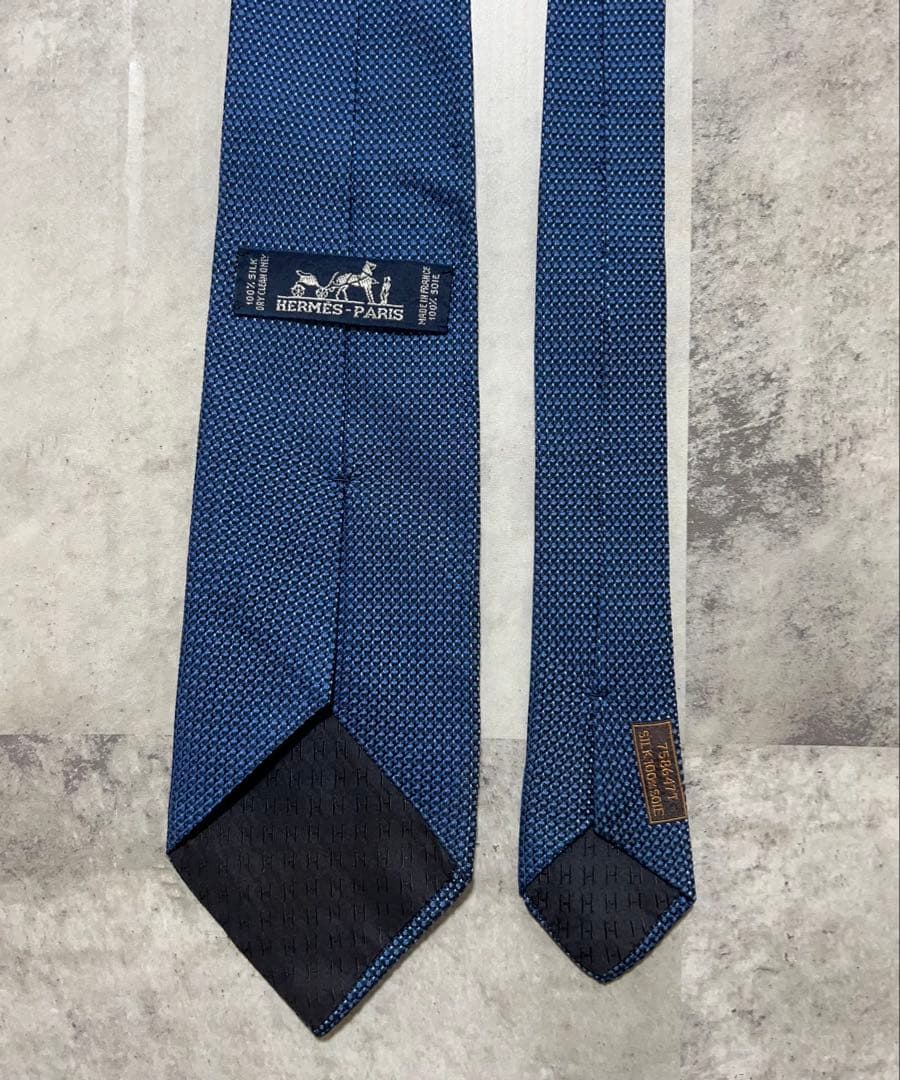 HERMES ネクタイ ハイブランド ソリッド ジャガード ネイビー
