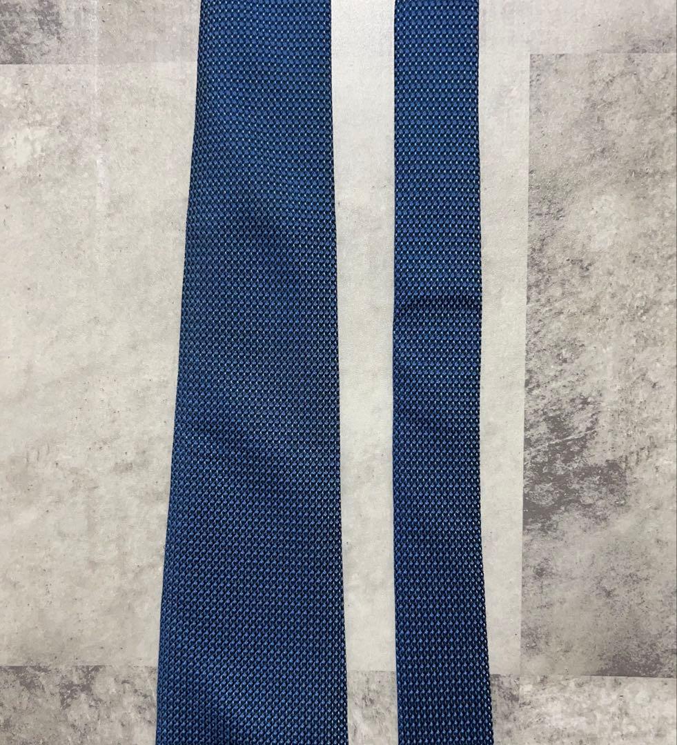 HERMES ネクタイ ハイブランド ソリッド ジャガード ネイビー
