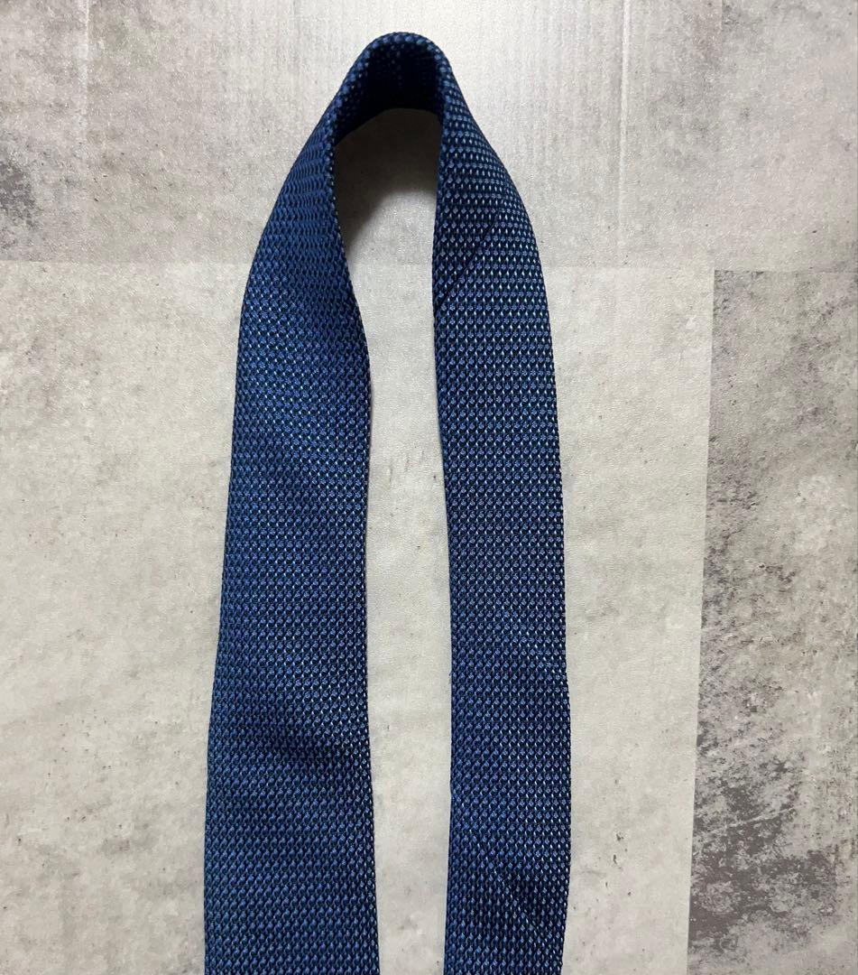 HERMES ネクタイ ハイブランド ソリッド ジャガード ネイビー