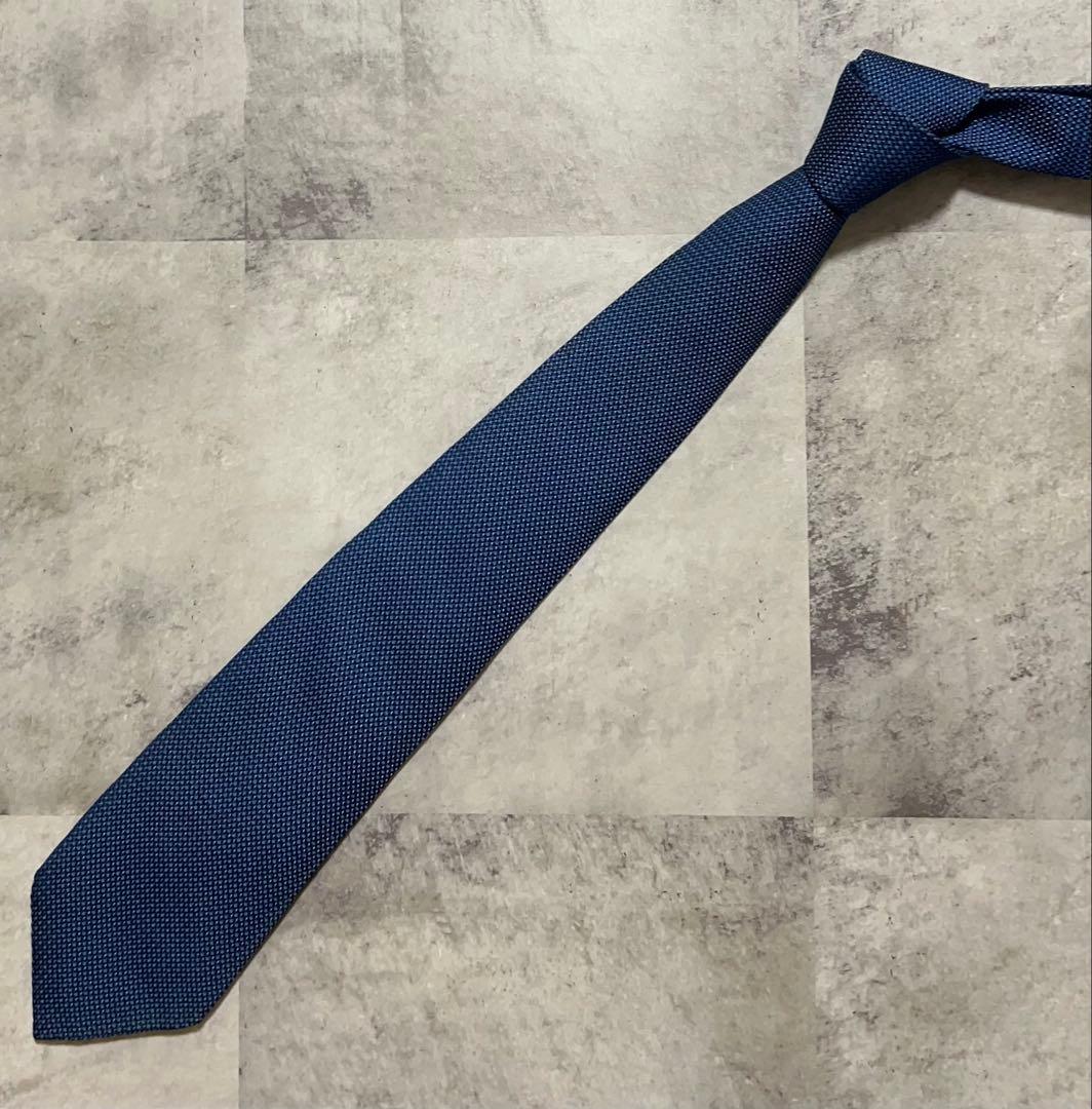HERMES ネクタイ ハイブランド ソリッド ジャガード ネイビー