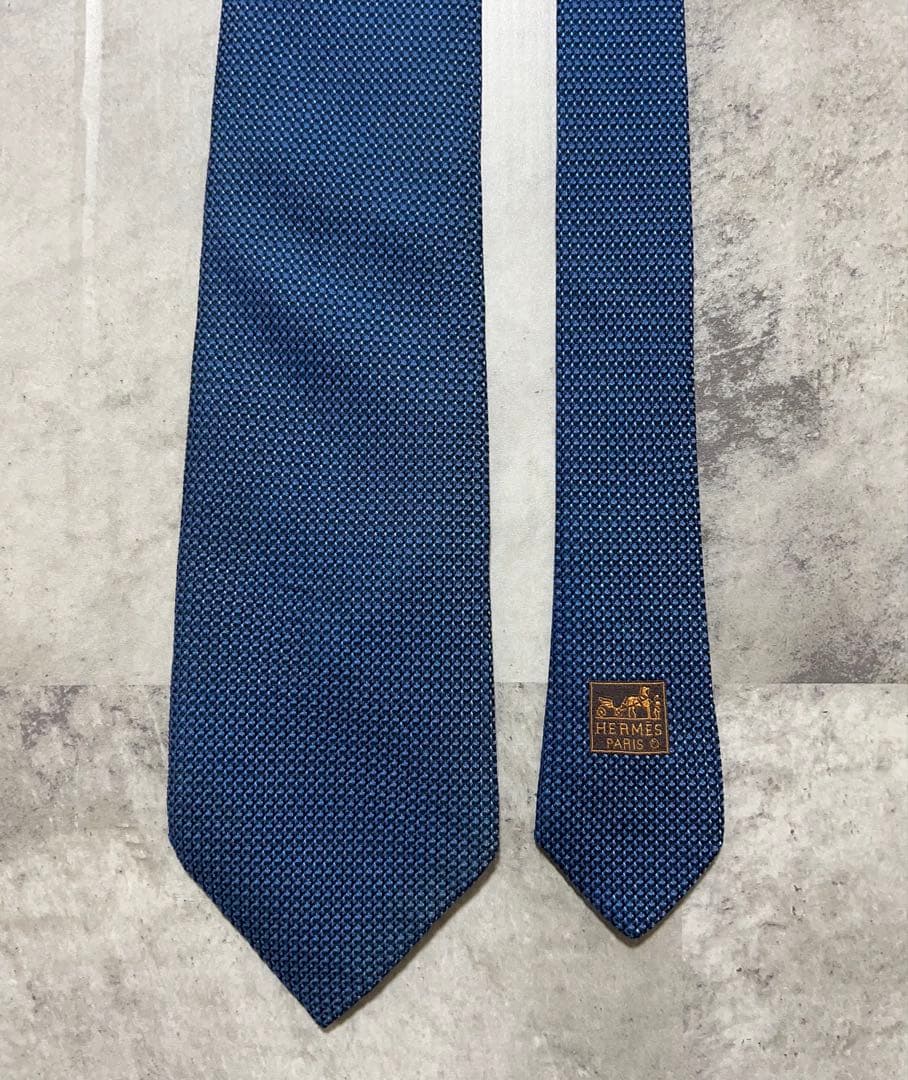 HERMES ネクタイ ハイブランド ソリッド ジャガード ネイビー