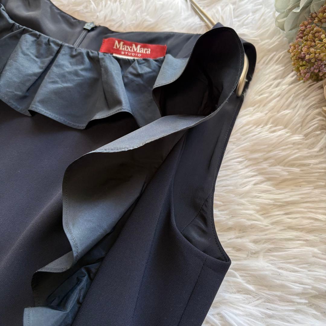 MaxMara フリルワンピース ネイビー 大きいサイズ 42 フォーマル 近年