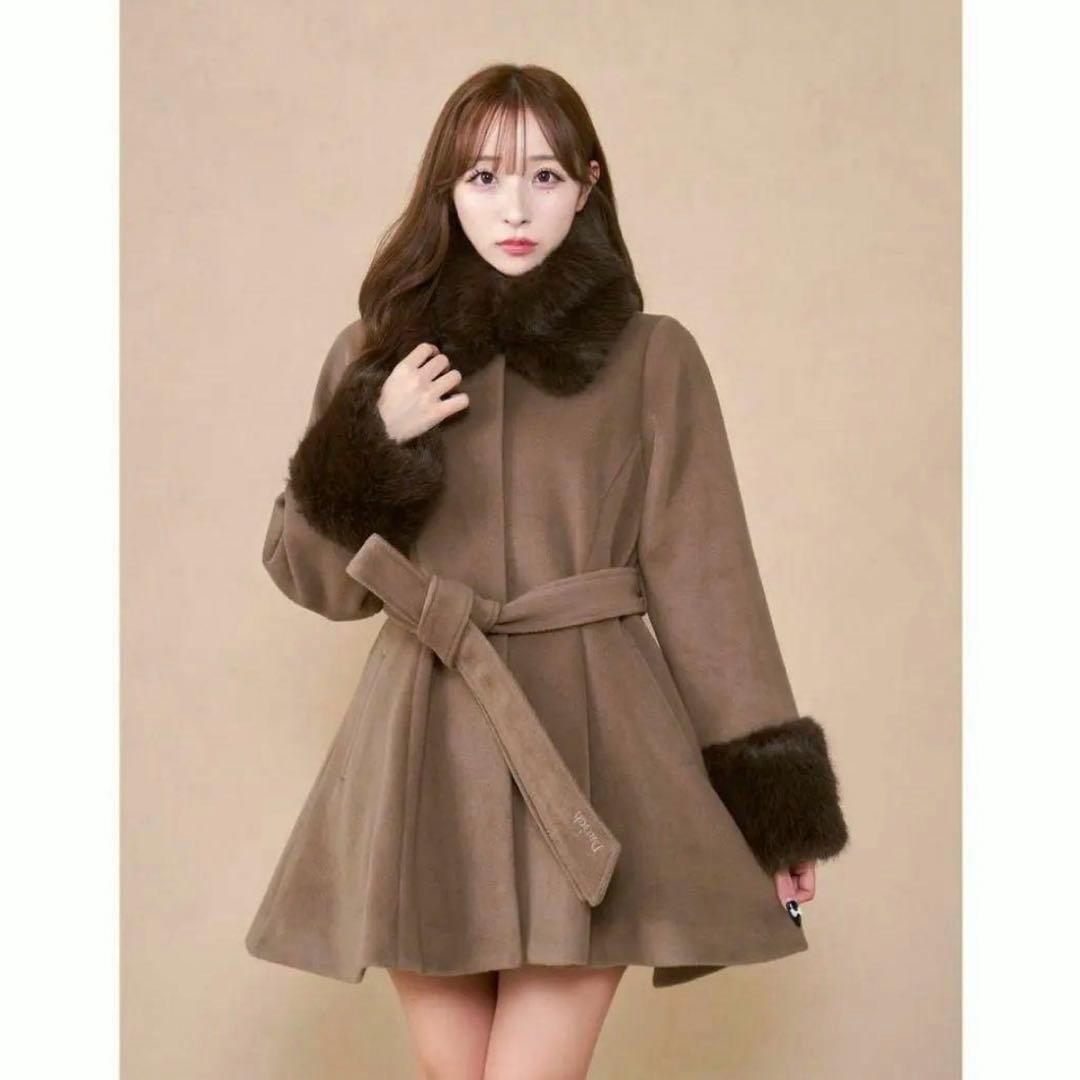 Darich ウエストベルトメルトンコート　ブラウン　ファー付き　キャメル