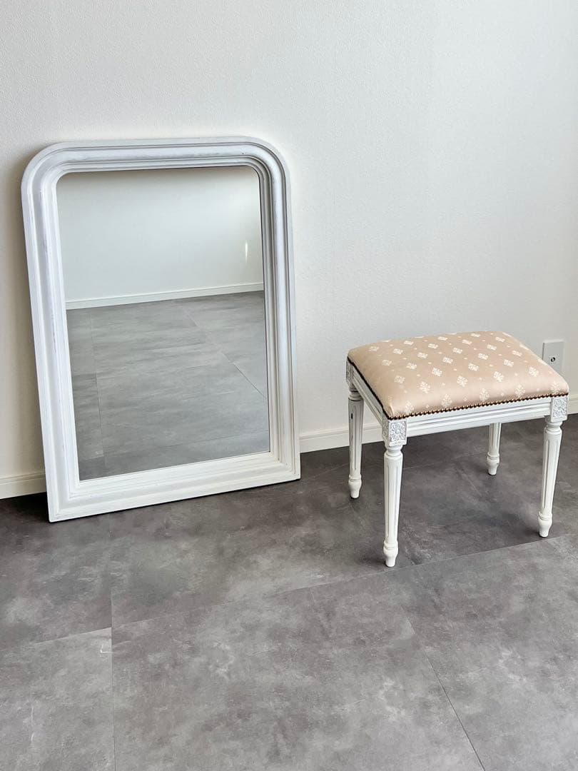 フランス輸入【新品未使用】kinoアンティークホワイト塗装ミラー インテリア