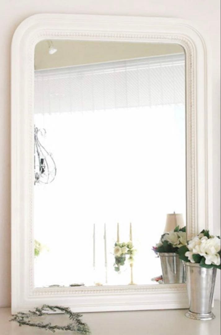 フランス輸入【新品未使用】kinoアンティークホワイト塗装ミラー インテリア