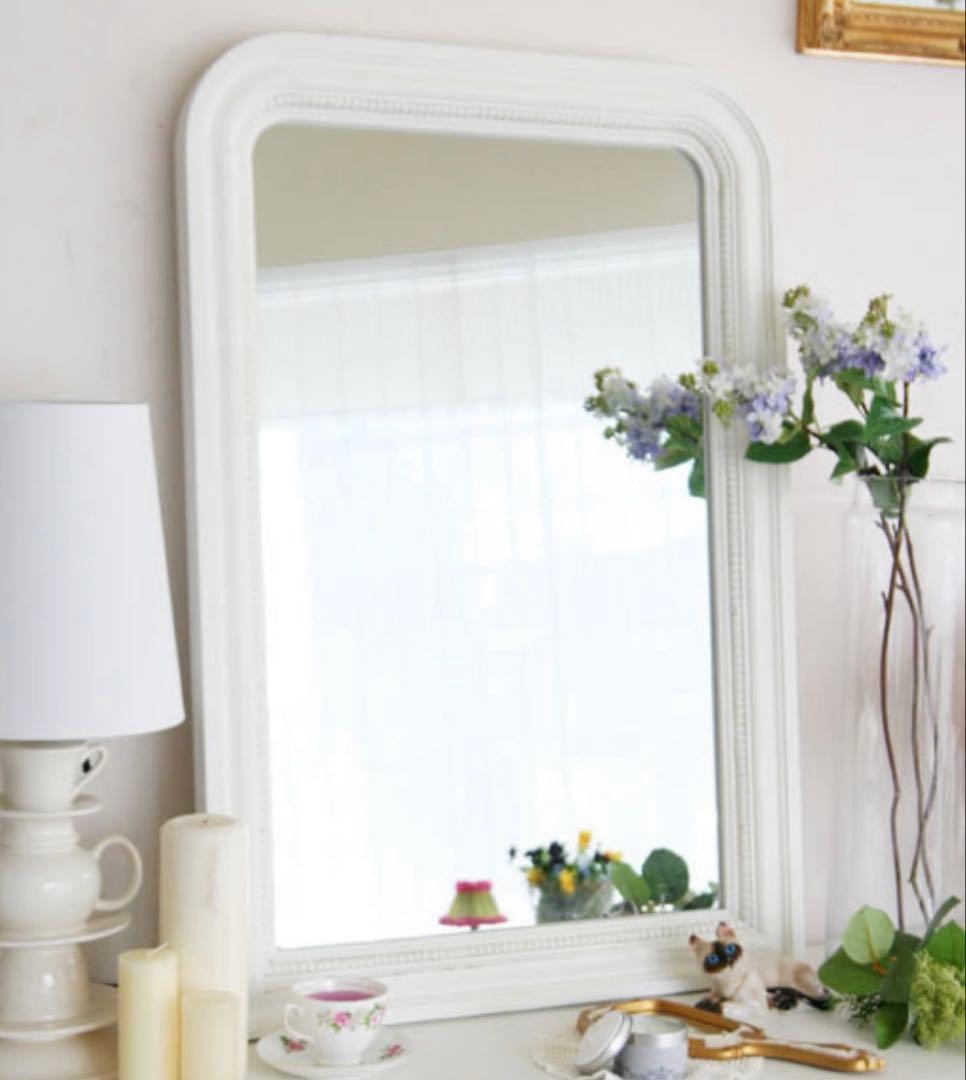 フランス輸入【新品未使用】kinoアンティークホワイト塗装ミラー インテリア