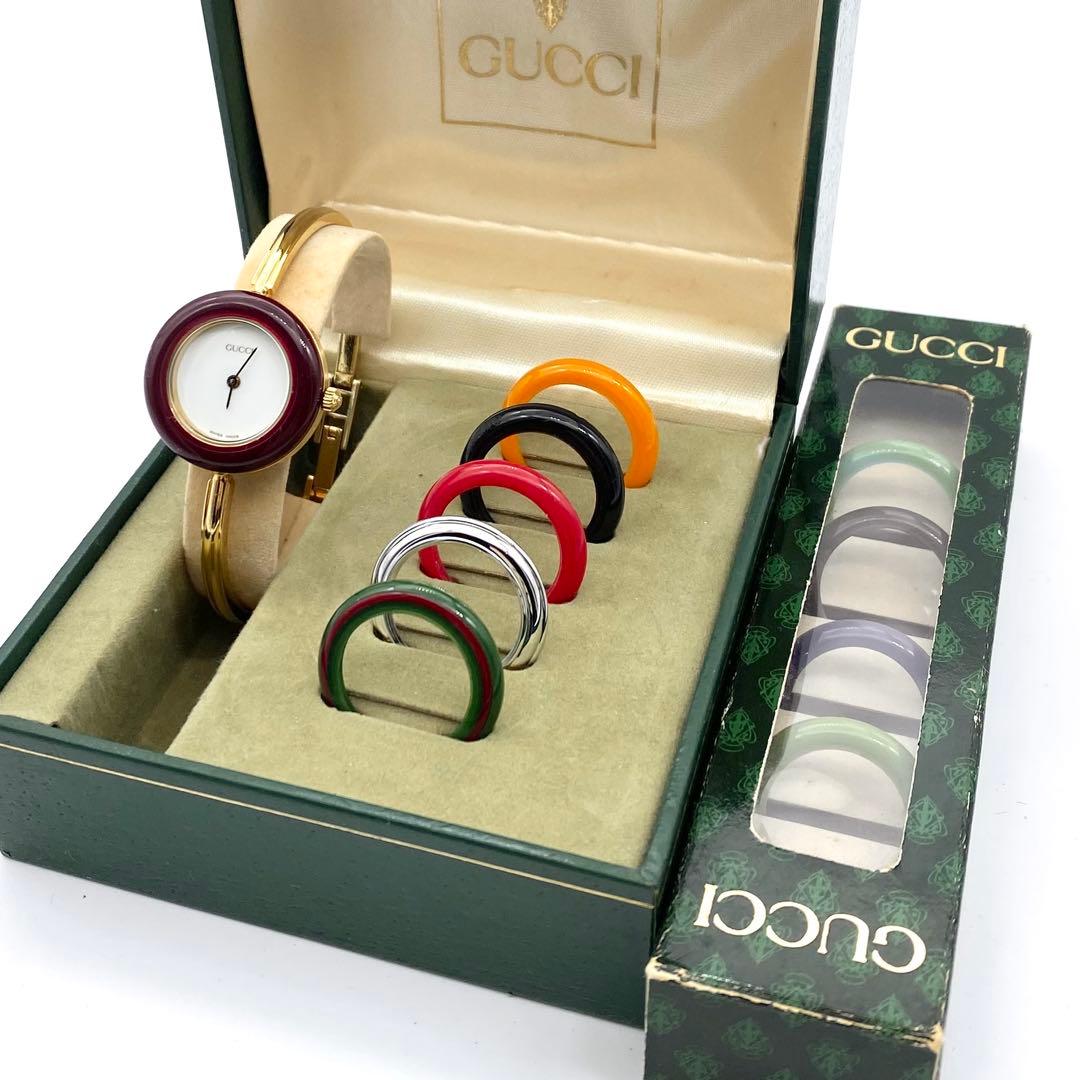 良品☆稼働　グッチ　チェンジベゼル　新品電池　レディース腕時計