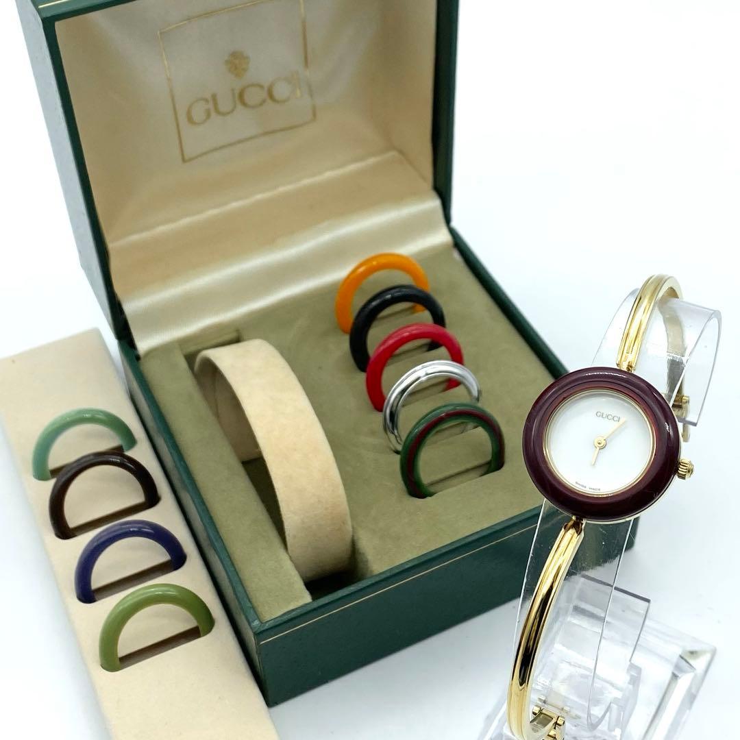 良品☆稼働　グッチ　チェンジベゼル　新品電池　レディース腕時計