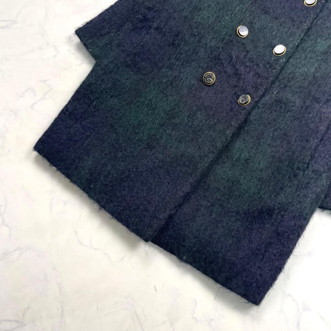 マッキントッシュ シャギーコート モヘヤ混 チェック 金ボタン