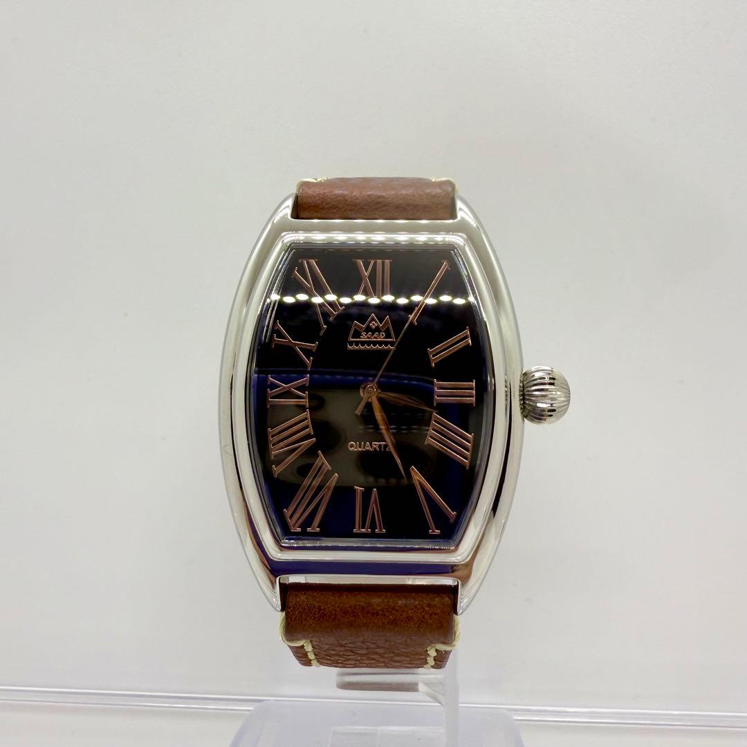 美品・新品電池】SAAD ブラック　オニキス　クォーツ腕時計　レザーベルト天然石