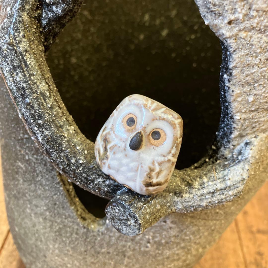 昭和レトロ 信楽焼 陶器製 木のりフクロウ 梟 装飾 傘立て アンブレラスタンド