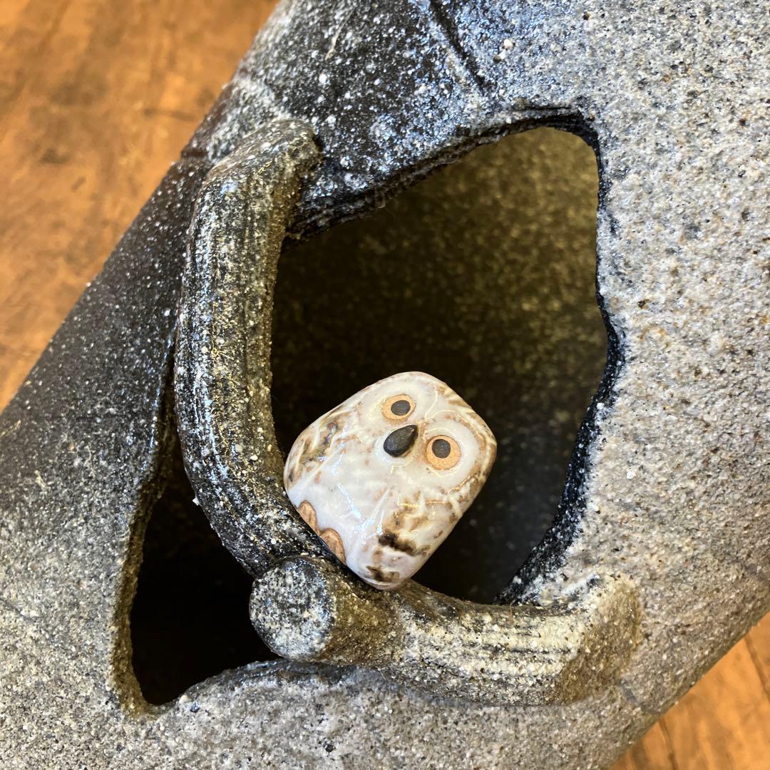 昭和レトロ 信楽焼 陶器製 木のりフクロウ 梟 装飾 傘立て アンブレラスタンド