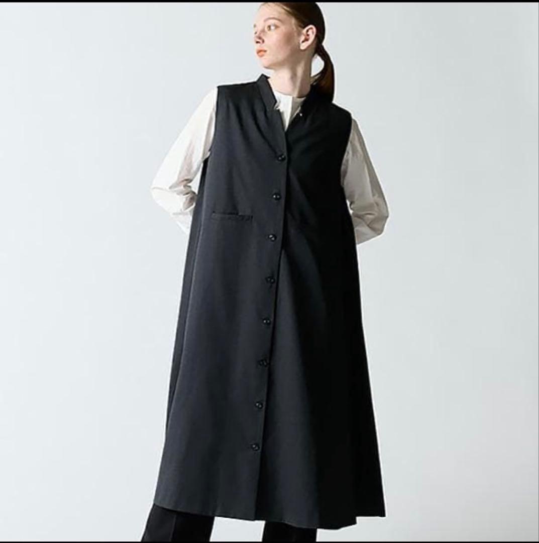 mizuiroind /スタンドカラーフレアワンピース/ロングジレ /黒