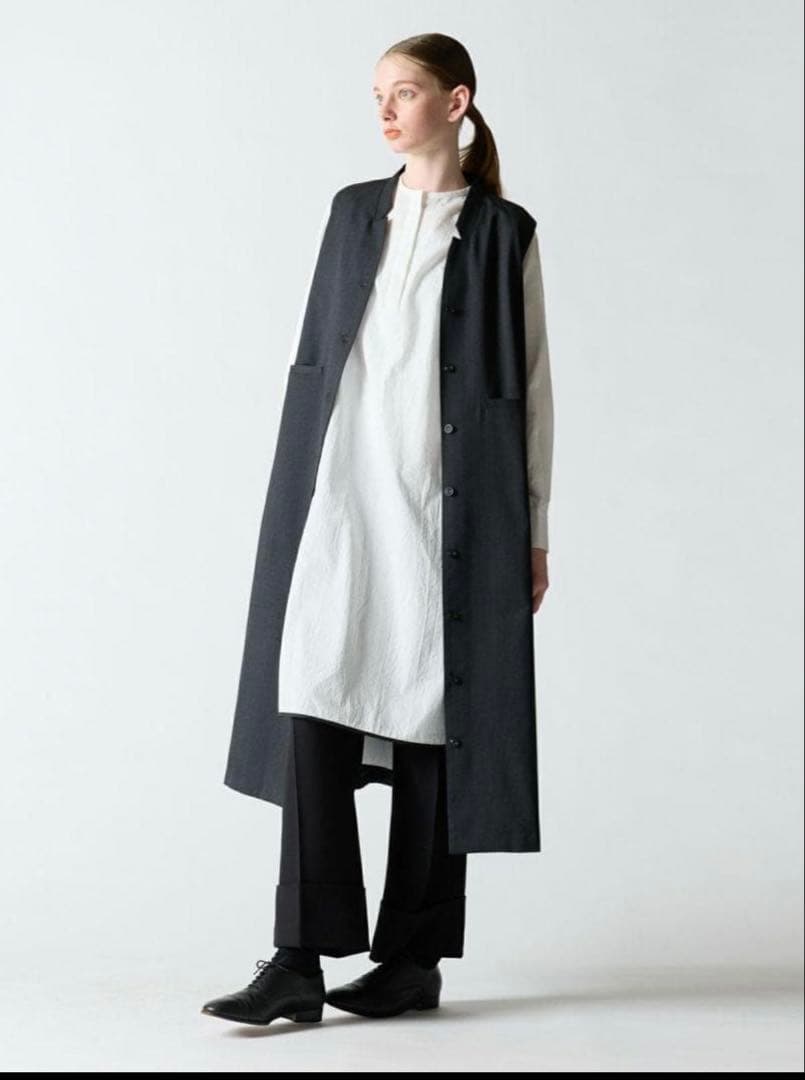 mizuiroind /スタンドカラーフレアワンピース/ロングジレ /黒