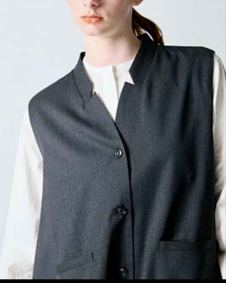 mizuiroind /スタンドカラーフレアワンピース/ロングジレ /黒