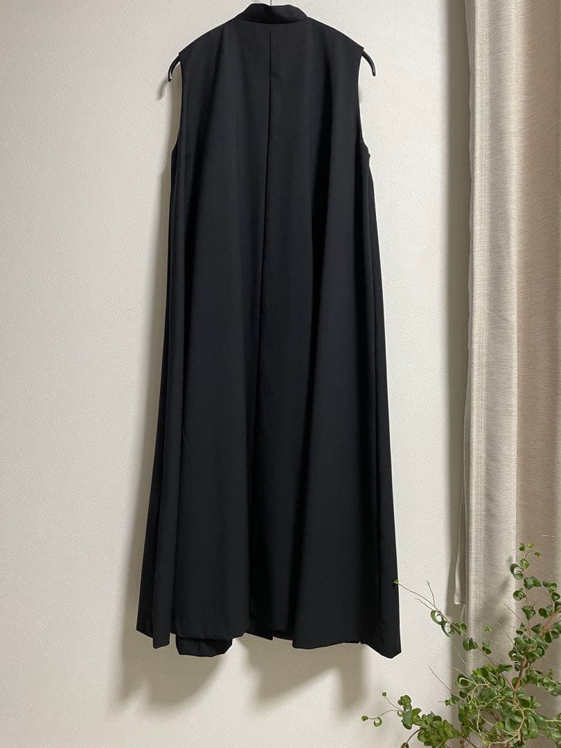 mizuiroind /スタンドカラーフレアワンピース/ロングジレ /黒