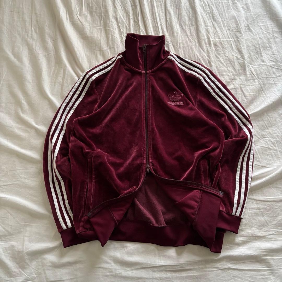 adidas ベロア　トラックジャケット　バーガンディ