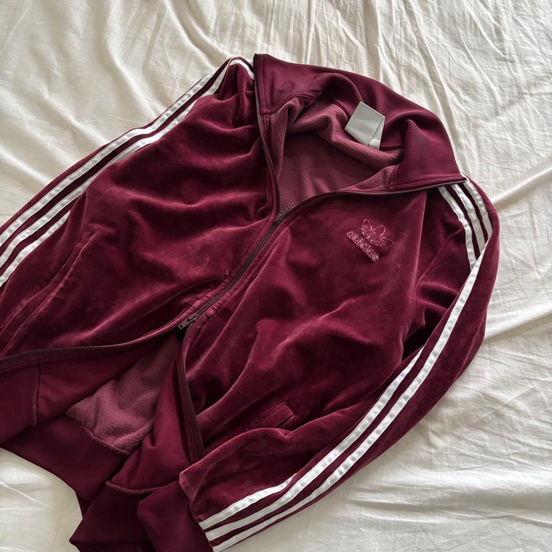 adidas ベロア　トラックジャケット　バーガンディ