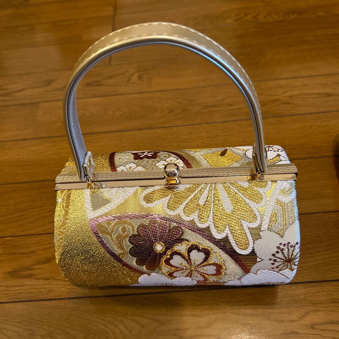 値下げ和装用バッグと草履セット　金色かわいい　成人式　結婚式　草履LL 一蔵