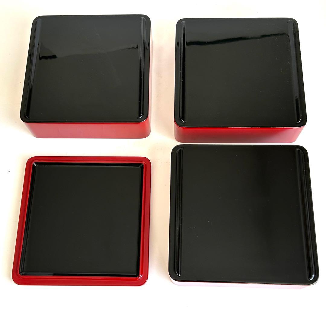 【美品】漆器 木製 漆塗り 重箱 三段重箱 三段重 お重 赤 日本製 モダン