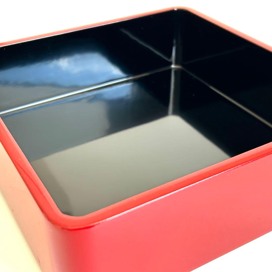 【美品】漆器 木製 漆塗り 重箱 三段重箱 三段重 お重 赤 日本製 モダン