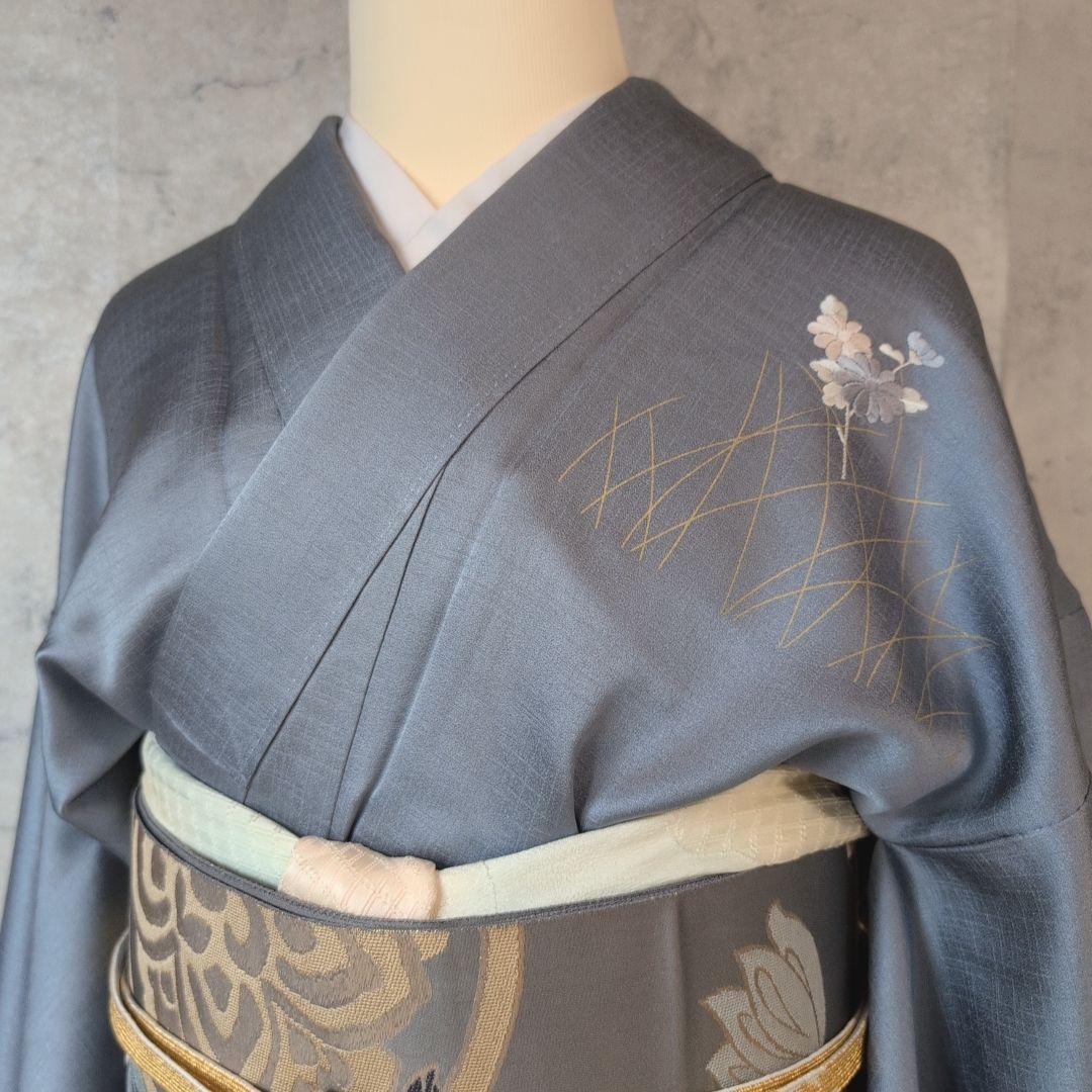 訪問着　フルセット　着物　正絹　汕頭刺繍　金銀　祝い事　花　O9