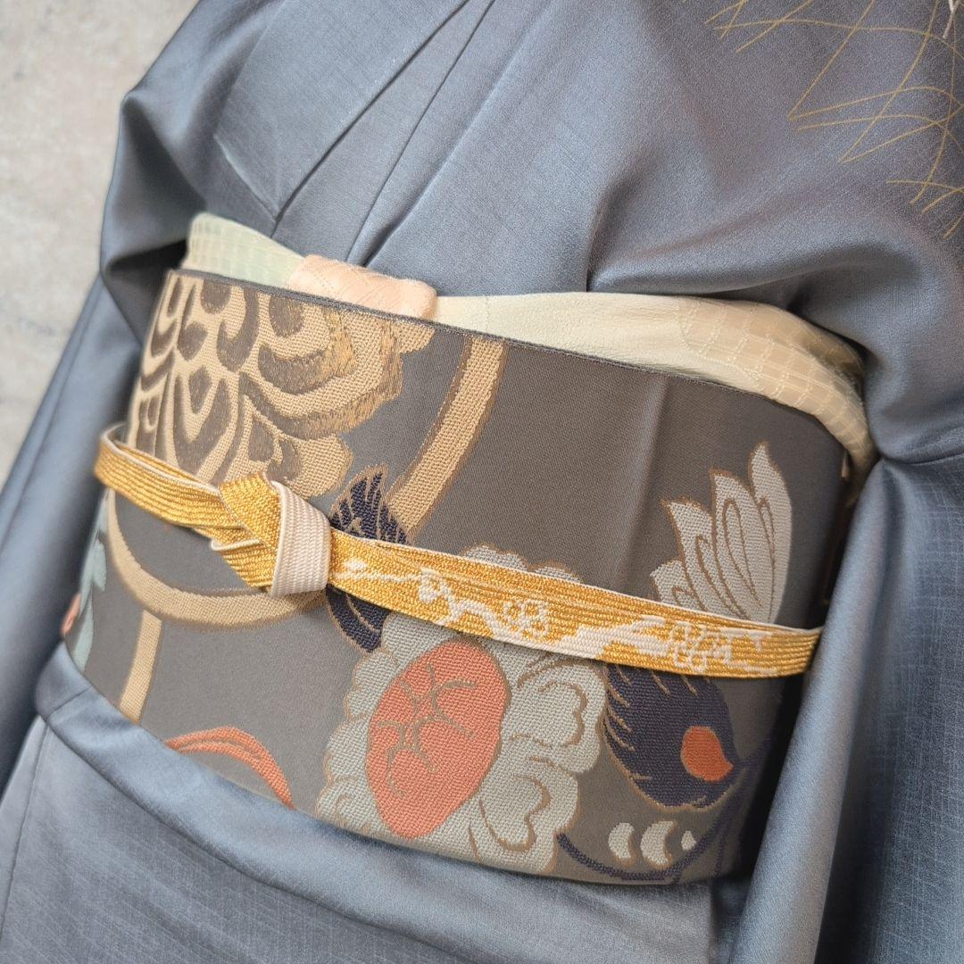 訪問着　フルセット　着物　正絹　汕頭刺繍　金銀　祝い事　花　O9