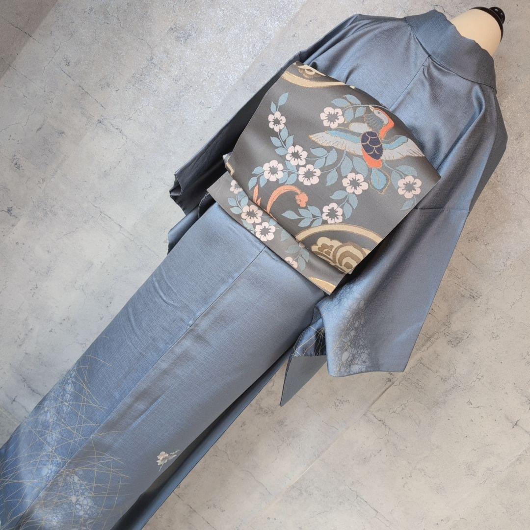 訪問着　フルセット　着物　正絹　汕頭刺繍　金銀　祝い事　花　O9