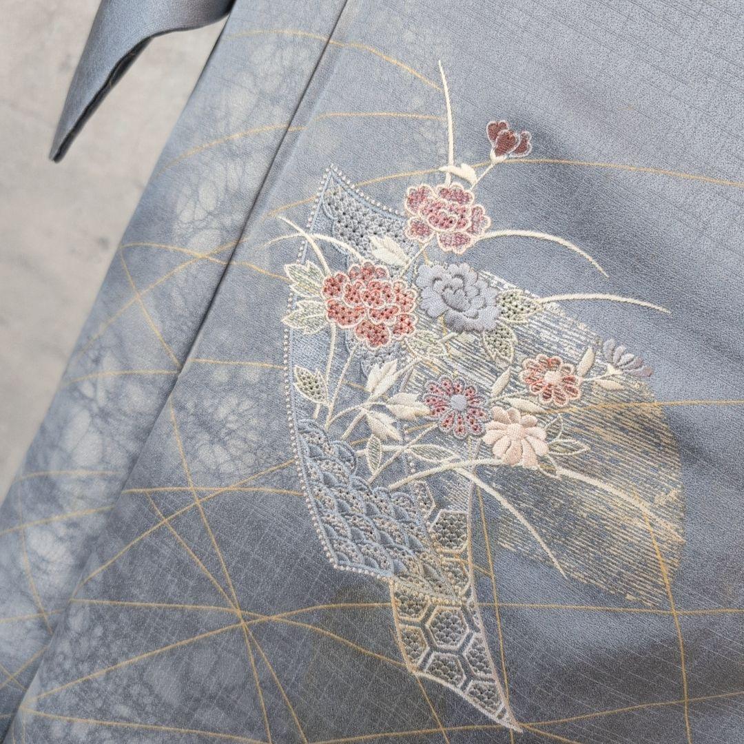 訪問着　フルセット　着物　正絹　汕頭刺繍　金銀　祝い事　花　O9