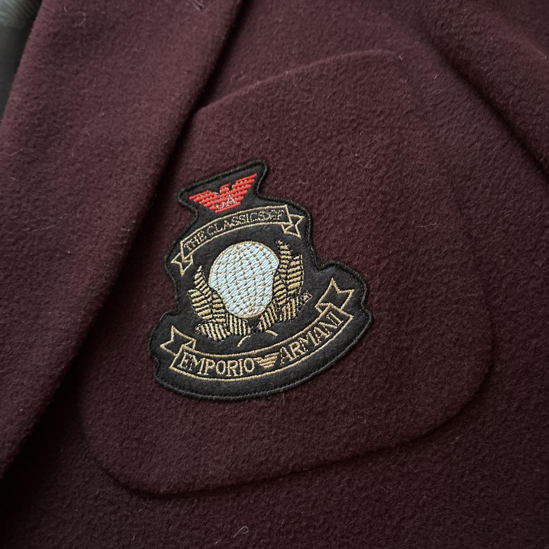 美品 EMPORIO ARMANI 金ボタン カシミヤ混ブレザー バーガンディ